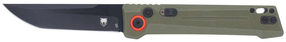 CobraTec Knives CTIFRODG Inferno OTF 3.50" Tanto Plain Black TiCN D2 Blade, 4.75" OD Green Textured Handle Ambidextrous Clip