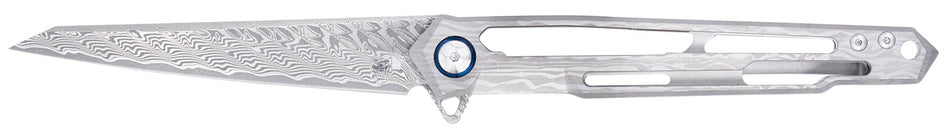 CobraTec Knives CTGSTDAMWNS Ghost Folding 3.88" Plain Damascus Wharncliffe Blade, 4.94" Cut Out Titanium Handle Pocket Clip