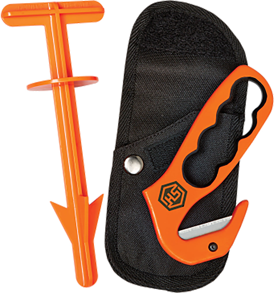 Hunter's Specialties HS-01610 Gut Hook and Butt Out 2 Field Dressing Combo Replaceable Blade Orange Handle Carry Pouch