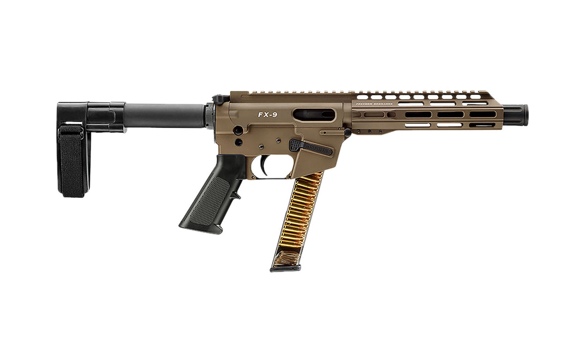 Freedom Ordnance FX9P8SBM-FDE FX9P 9mm Luger Pistol, 8" Barrel, Flat Dark Earth, SB Mini Brace