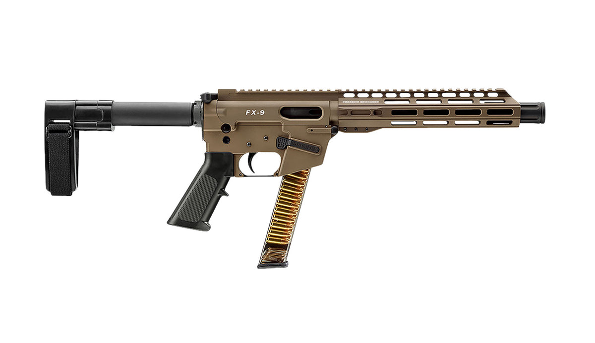 Freedom Ordnance FX9P10SBM-FDE FX9P 9mm Luger Pistol, 10" Barrel, Flat Dark Earth, SB Mini Brace