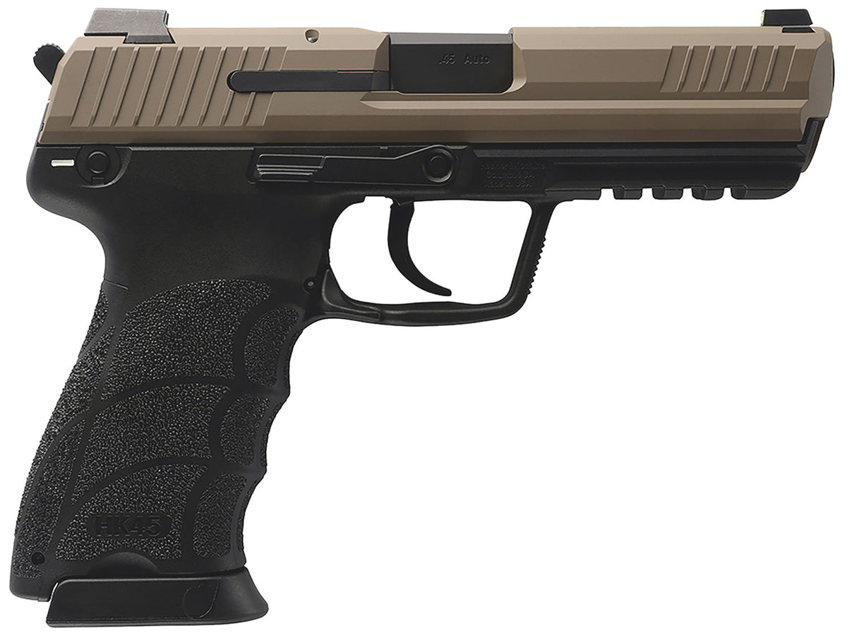 HK45 V1 .45 ACP Pistol, 10+1, 4.46" Barrel, FDE Cerakote Slide, FDE Polymer Frame, Ambidextrous