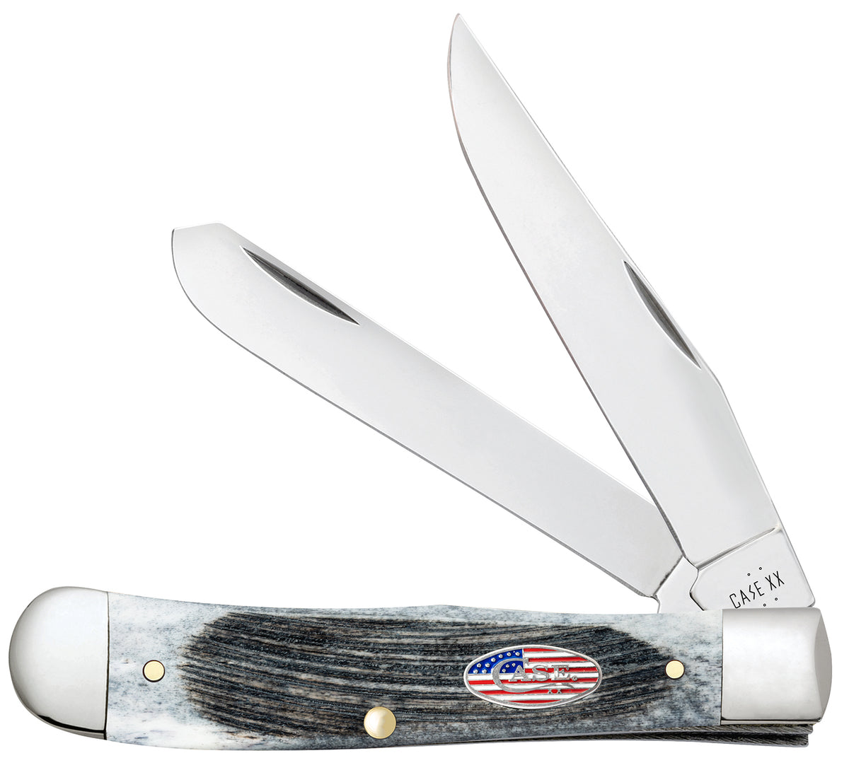 Case 53060 Stars & Stripes Trapper Pocket Knife, Mirror Polished Tru-Sharp Stainless Blades, Gray Bone Handle