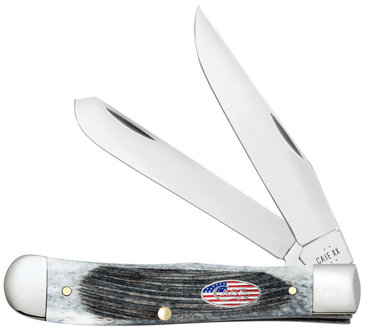 Case 53060 Stars & Stripes Trapper Pocket Knife, Mirror Polished Tru-Sharp Stainless Blades, Gray Bone Handle