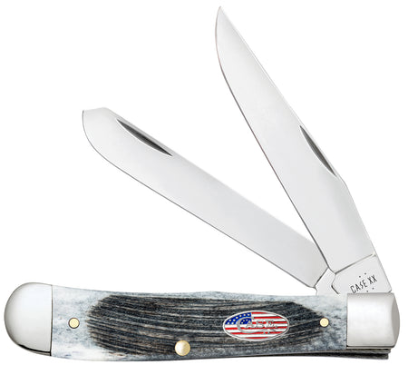 Case 53060 Stars & Stripes Trapper Pocket Knife, Mirror Polished Tru-Sharp Stainless Blades, Gray Bone Handle