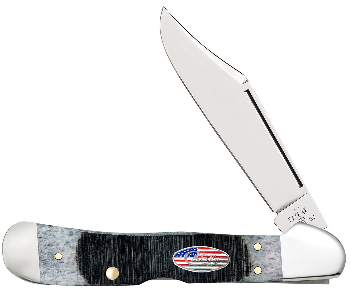 Case 53063 Stars & Stripes CopperLock Folding Lockback Knife 2.99", Mirror Polished Tru-Sharp Stainless, Gray Bone Handle