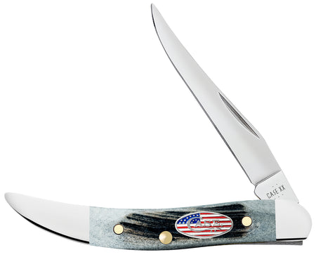 Case 53064 Stars & Stripes Small Texas Toothpick Folding Knife, 2.25" Mirror Polished Tru-Sharp Stainless Blade