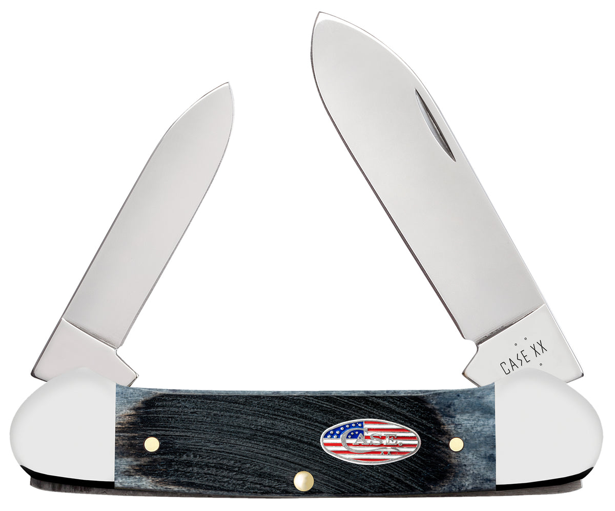 Case 53065 Stars & Stripes Canoe Two-Blade Folding Pocket Knife, Mirror Polished SS Spear/Pen Blades, Gray Bone Handle
