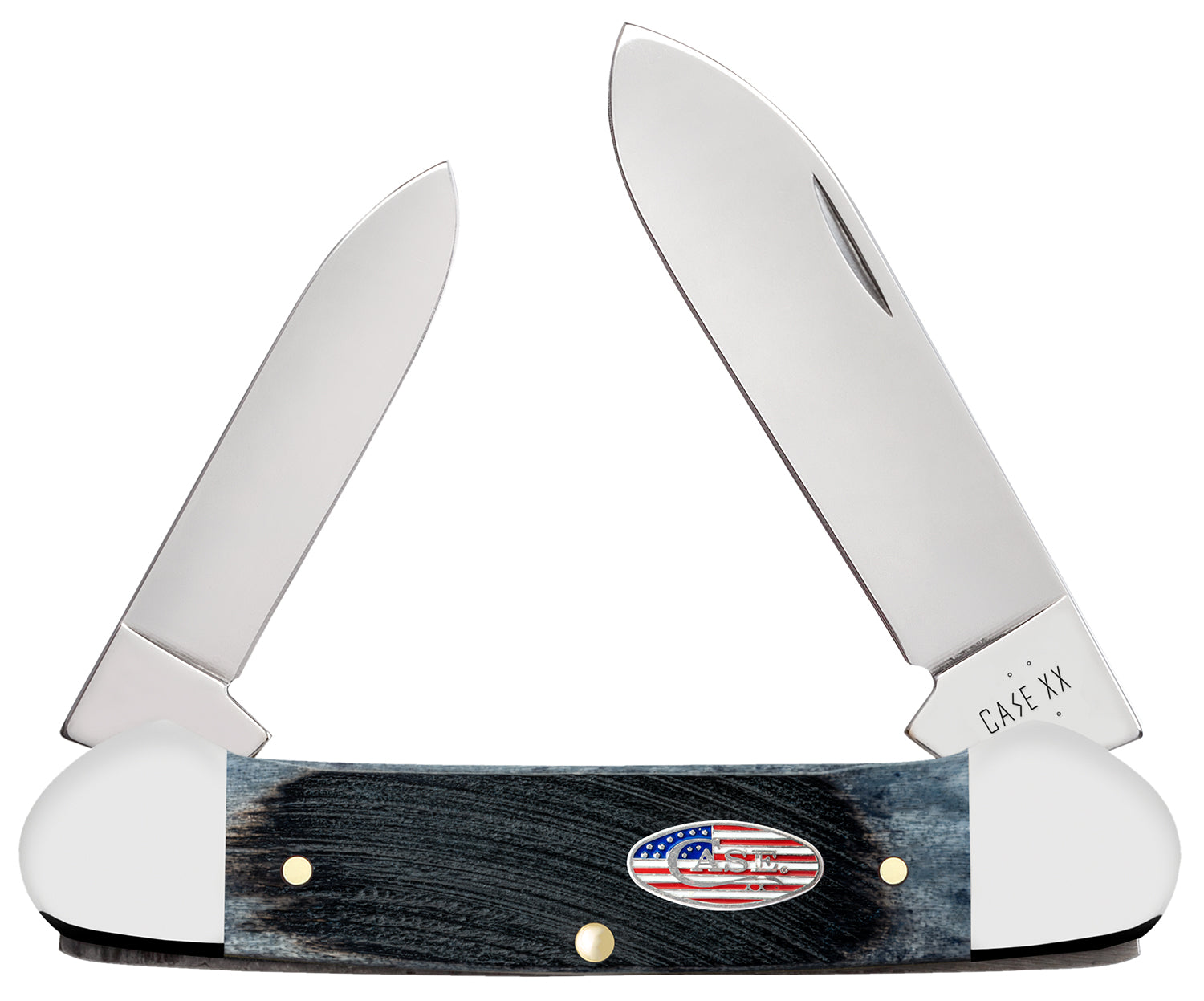 Case 53065 Stars & Stripes Canoe Two-Blade Folding Pocket Knife, Mirror Polished SS Spear/Pen Blades, Gray Bone Handle
