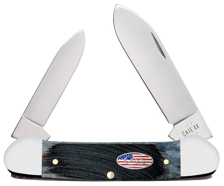 Case 53065 Stars & Stripes Canoe Two-Blade Folding Pocket Knife, Mirror Polished SS Spear/Pen Blades, Gray Bone Handle