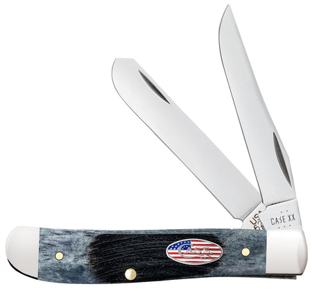 Case 53066 Stars & Stripes Mini Trapper Pocket Knife, 2.70" Clip/2.80" Spey Carbon Steel Blades, Gray Bone Handle