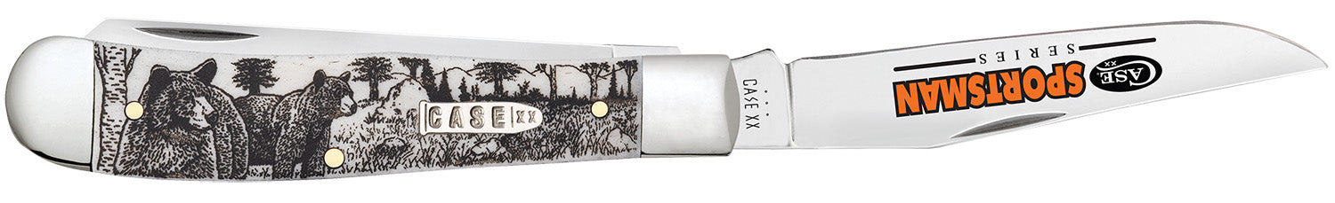 Case 81223 Trapper Sportsman Pocket Knife, Mirror Polished Tru-Sharp Stainless Blades, Wildlife Bear Engraving Bone Handle