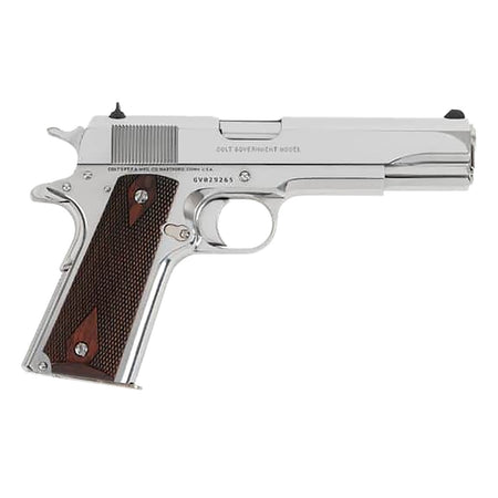 Colt Mfg O1073BSTS Government 38 Super 9+1 5" Stainless National Match Barrel, Stainless Steel Serrated Slide, Stainless Steel Frame w/Beavertail