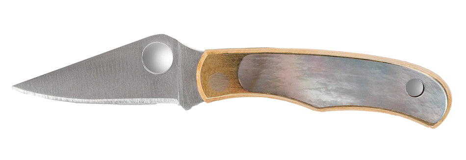 Spyderco Bug C133AP Folder, 1.25" Stonewashed 12C27 Sandvik Plain Blade, Abalone/Nickel Decorative Handle
