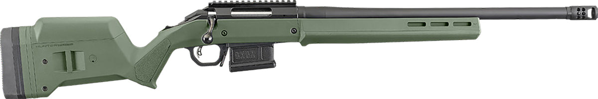 Ruger 26935 American Hunter 308 Win 5+1 20" Matte Black Threaded Barrel, Matte Black Steel Receiver w/Picatinny Rail Receiver, Olive Green Magpul Adjustable Hunter Synthetic Stock, Right Hand
