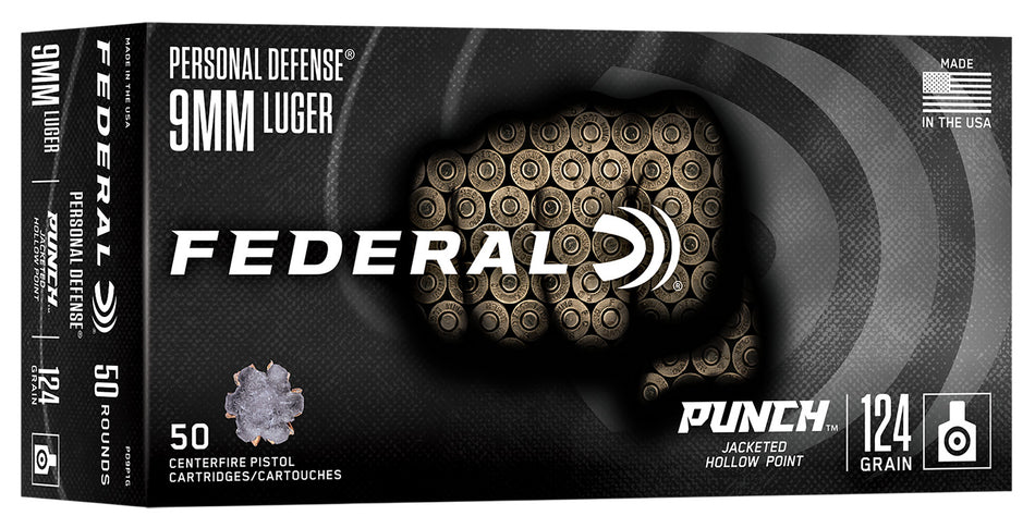 Federal 9mm Luger / Parabellum Handgun Ammo PUNCH Jacketed Hollow Point JHP 124 grain 