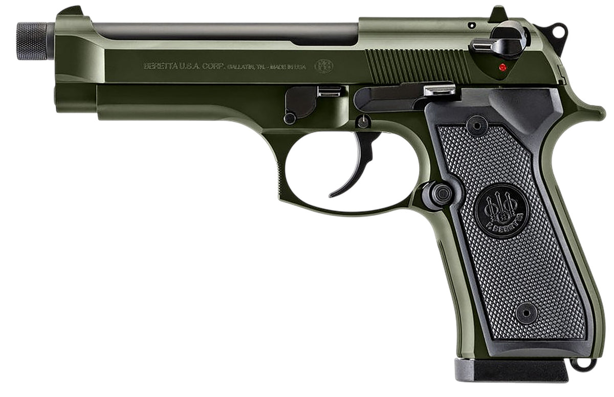 Beretta USA J92F300GRTB18 92FS Full Size 9mm Luger 18+1 5.10" Threaded Barrel, OD Green Cerakote Finish