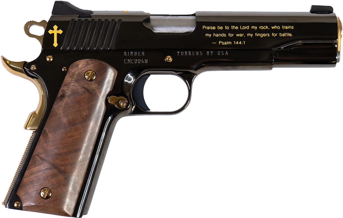 CNC Firearms Kimber 1911 Crusader Limited Edition Full-Size .45 ACP 7+1, 5" Stainless Match Barrel, 24kt Gold Inlay Engraved Slide, Walnut Grips