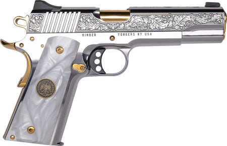 CNC Firearms Kimber 1911 Patria .38 Super 9+1 Pistol, Gold PVD Barrel, Engraved Stainless Slide, Pearl Grips