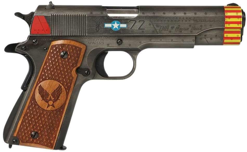 Auto-Ordnance 1911BKOC18 Red Tails Edition .45 ACP 5" Pistol, Savage Cerakote Slide & Frame, Wood Grip