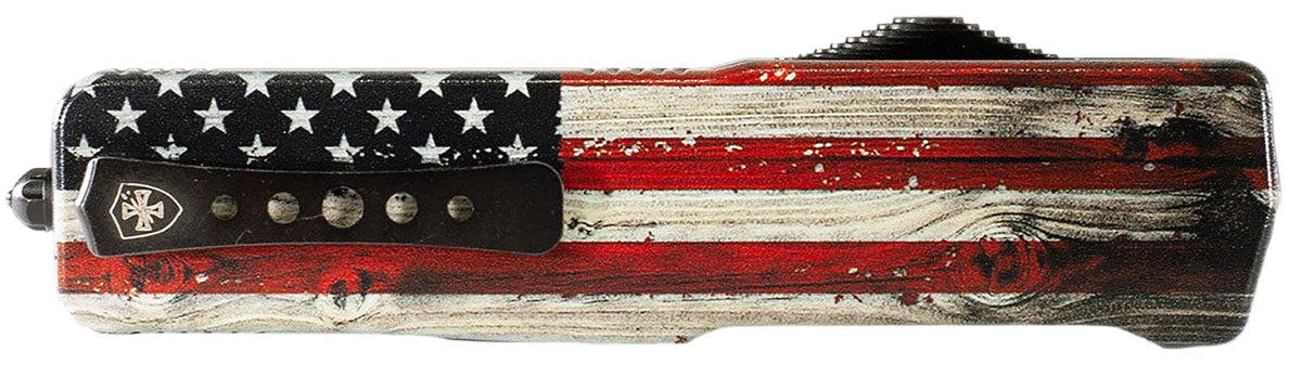 Templar Knife Premium Weighted Small 3" OTF Dagger Stonewashed D2 Steel Blade, 4.50" Painted US Flag Aluminum Zinc Alloy Handle