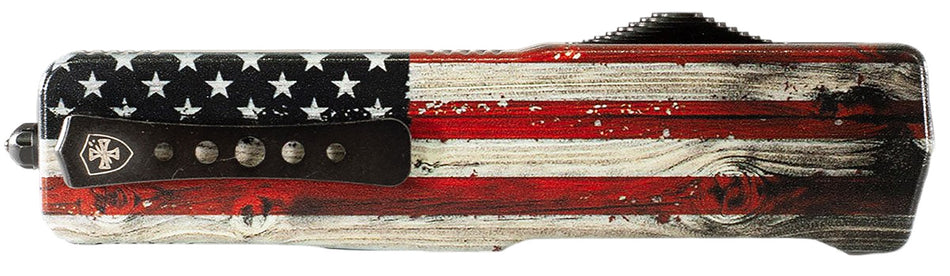 Templar Knife Premium Weighted Small 3" OTF Dagger Stonewashed D2 Steel Blade, 4.50" Painted US Flag Aluminum Zinc Alloy Handle