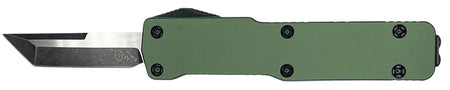 Templar Knife Premium Lightweight OTF 1.85" Tanto Plain Stonewashed D2 Steel Green Anodized Aluminum Handle CA Legal