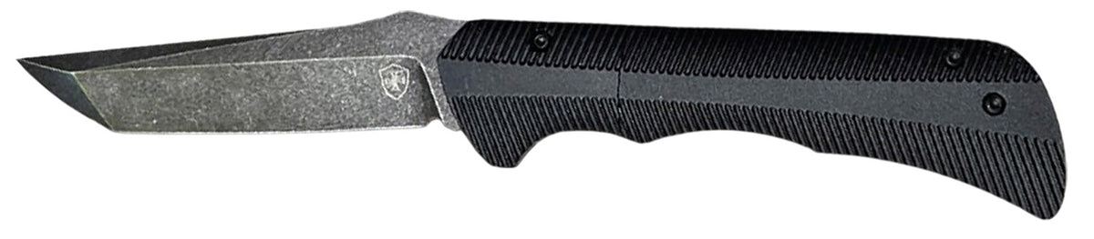 Templar Knife Auto Assist Folding 3.25" Tanto Stonewashed D2 Steel Blade 4.25" Black Textured Aluminum Handle