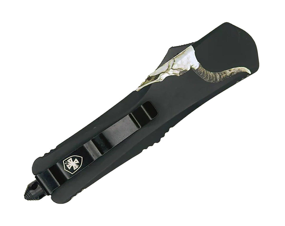 Templar Knife Gen II Badlands Slim OTF 3.43" Tanto Stonewashed 440C SS Blade Cattle Skull Aluminum Handle