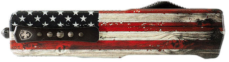 Templar Knife Premium Weighted Wood US Flag Slim OTF 3" Tanto Stonewashed D2 Blade Wood Grain Aluminum Handle