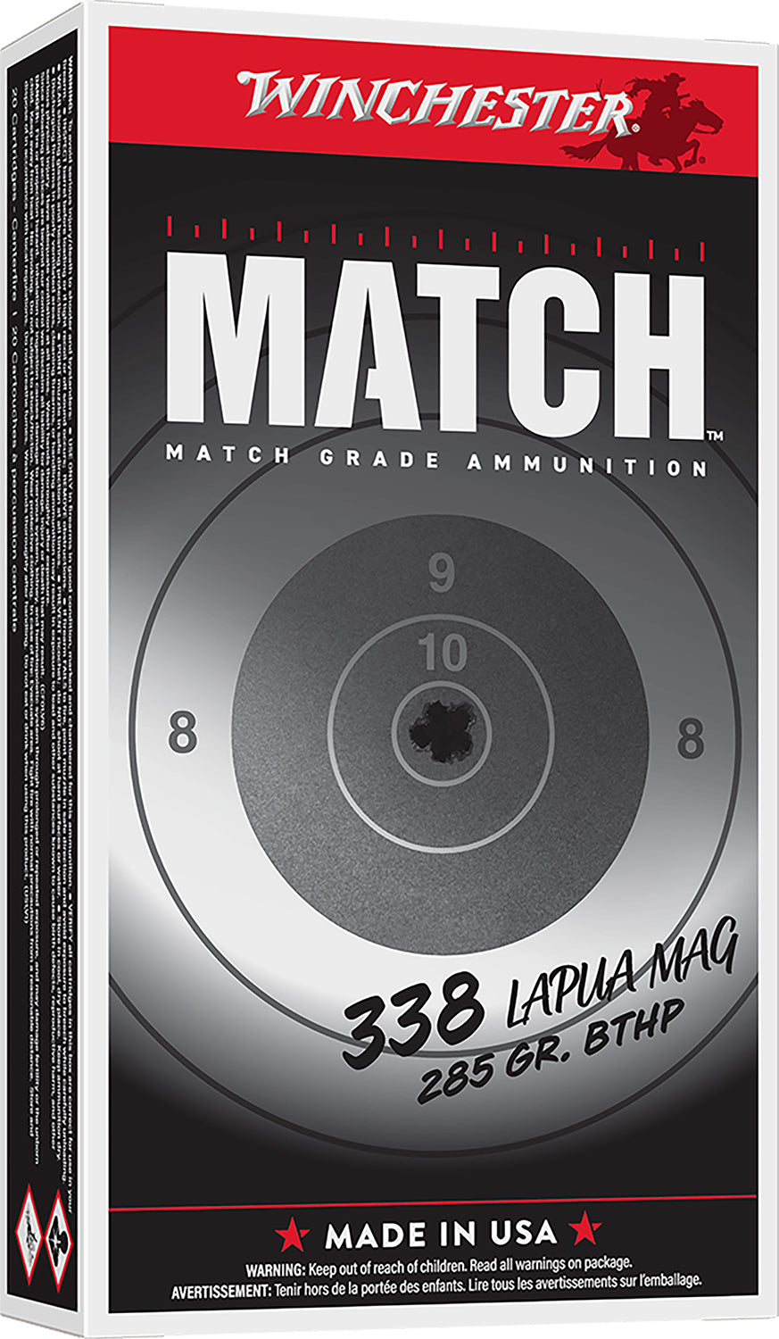 Winchester .338 Lapua Magnum Rifle Ammo MATCH Hollow Point Boat Tail BTHP 285 grain 