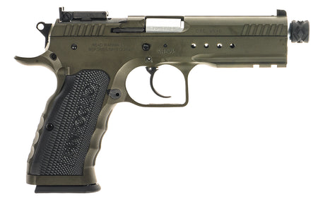 Tanfoglio Defiant Tactical Pro 9mm Luger, 20+1 Capacity, 4.50" Threaded Barrel, Green Optic-Ready Slide, Picatinny Rail Frame
