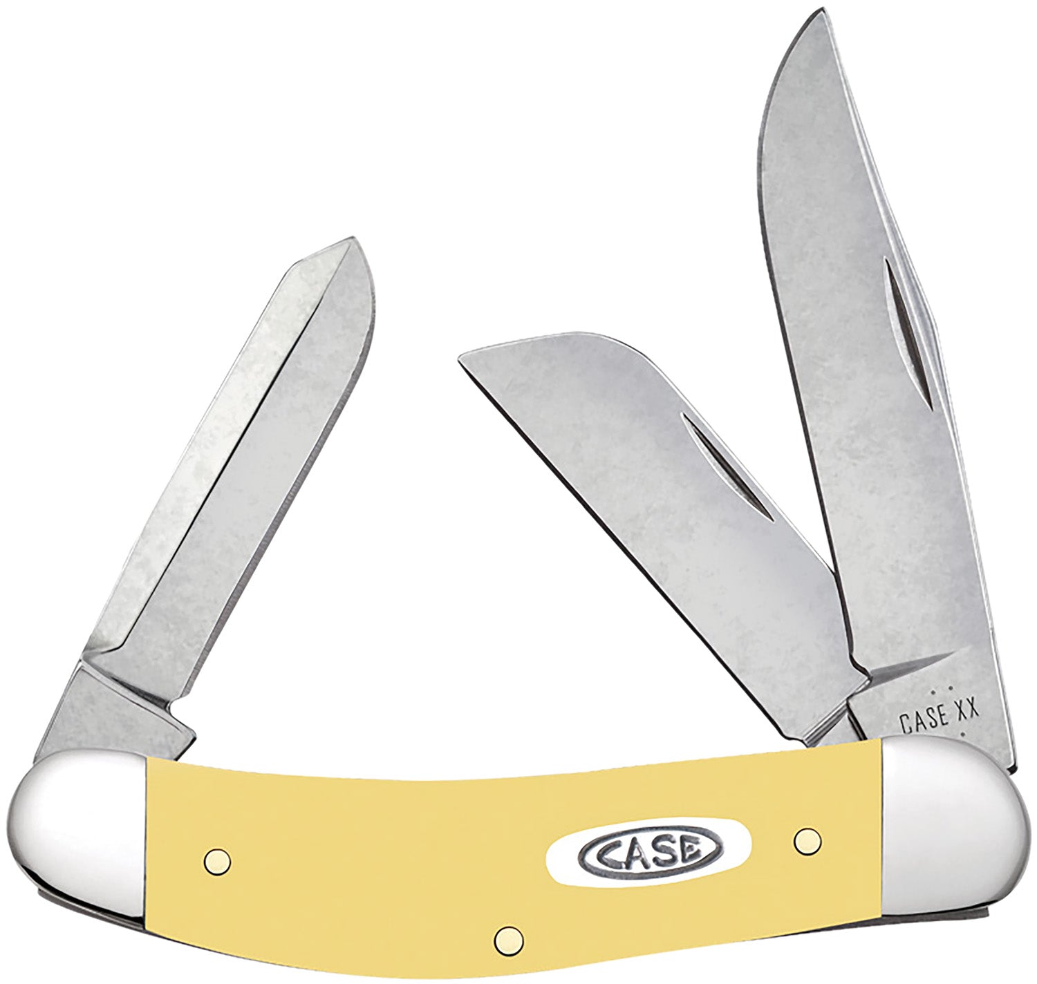 Case 30118 Yellow Synthetic Sowbelly 3-Blade Folding Pocket Knife, Mirror Polished Tru-Sharp Stainless Blades