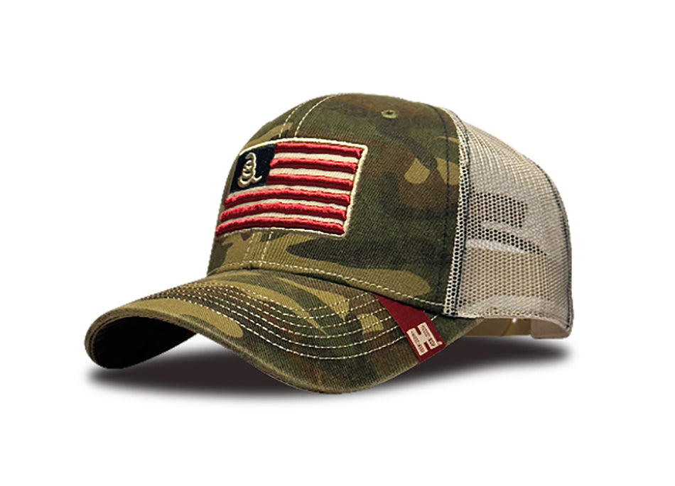 Hornady 33300 Camouflage Trucker Hat American Flag Embroidery