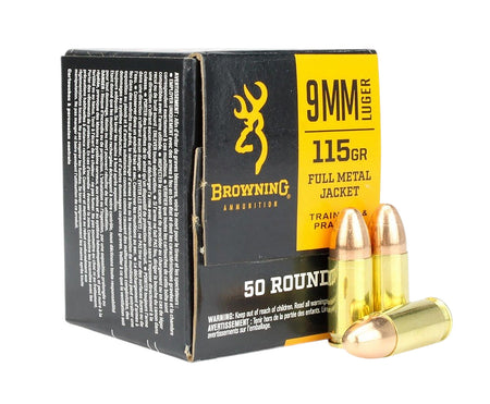 Browning 9mm Luger / Parabellum Handgun Ammo Training & Practice Full Metal Jacket FMJ 115 grain 