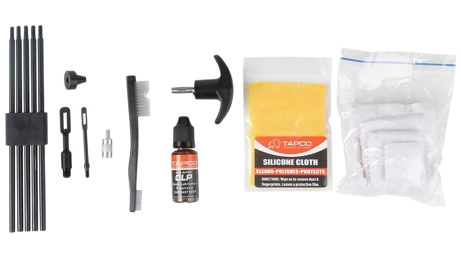 Tapco Universal Firearm Cleaning Kit Handguns Rifles Shotguns 22 Cal 12 GA Black