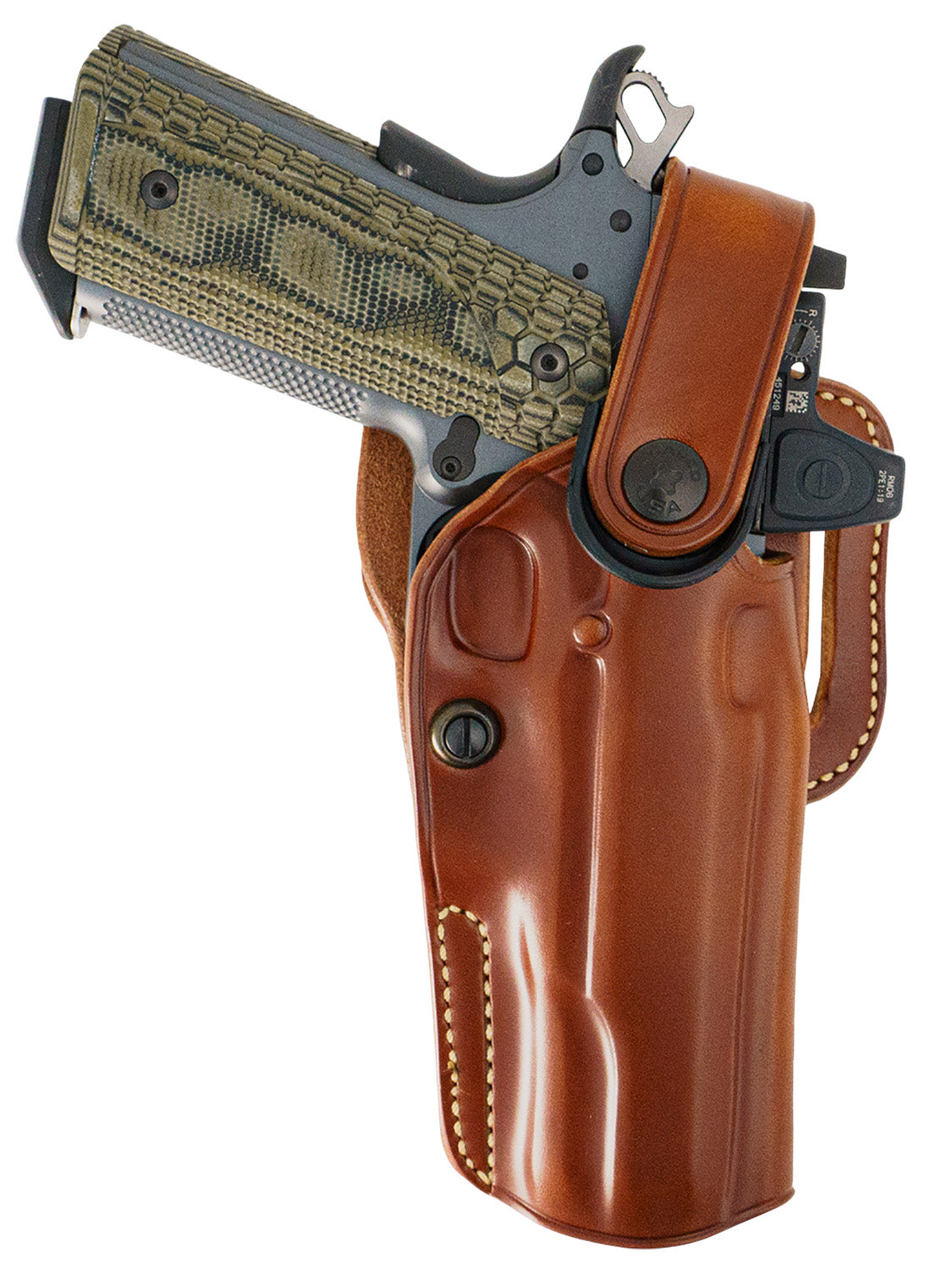 Galco APO212R Auto Pistol Outdoorsman OWB Tan Leather Holster Kimber 1911 5" RH