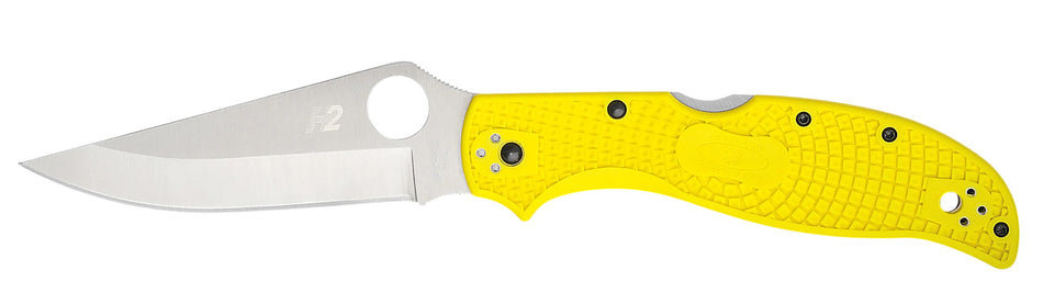 Spyderco Stretch 2 XL C258PYL 3.95" Folding Knife Stonewashed H2 Blade Yellow Bi-Directional FRN Handle