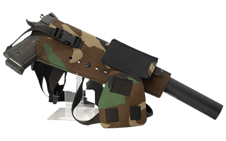 Cole-tac Varmint Wrangler XL Pistol Chest Carrier M81 Woodland Right Hand VWX111