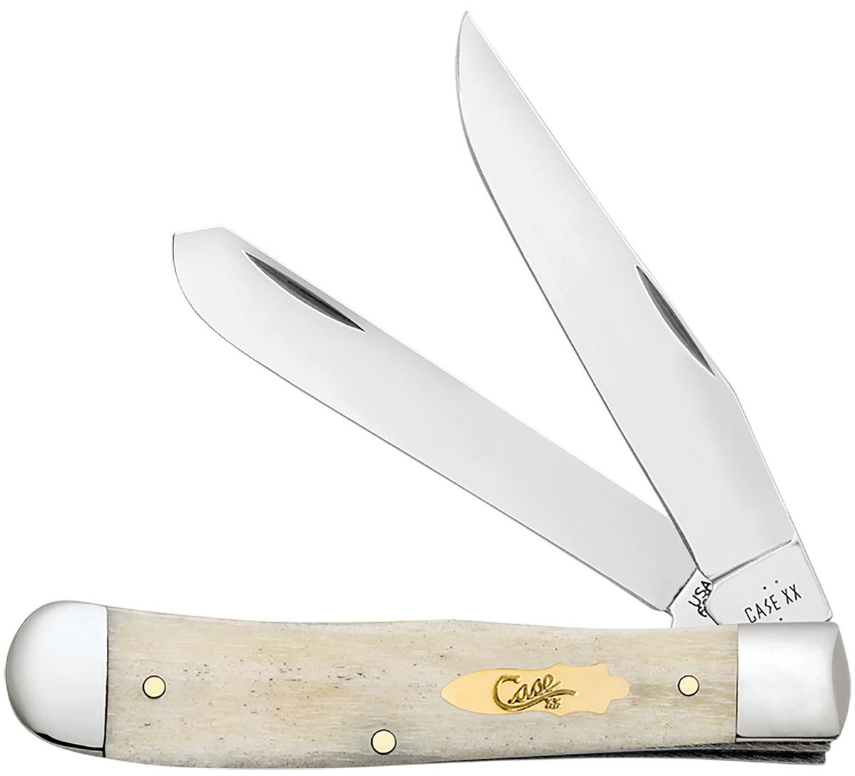 Case 11020 Trapper Folding Pocket Knife, Mirror Polished SS Clip Point and Spey Blades, Natural Bone Handle
