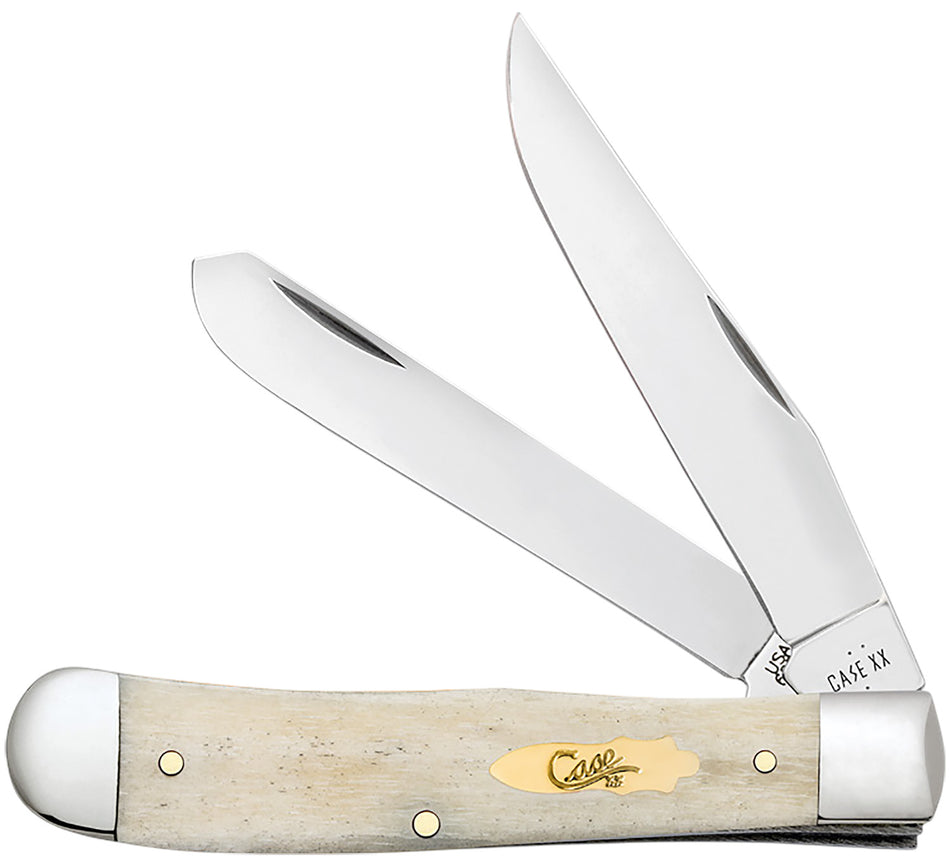 Case 11020 Trapper Folding Pocket Knife, Mirror Polished SS Clip Point and Spey Blades, Natural Bone Handle
