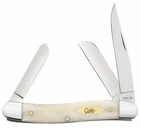 Case 11021 Medium Stockman Folding Pocket Knife, Plain Carbon Steel Blades, Smooth Natural Bone Handle