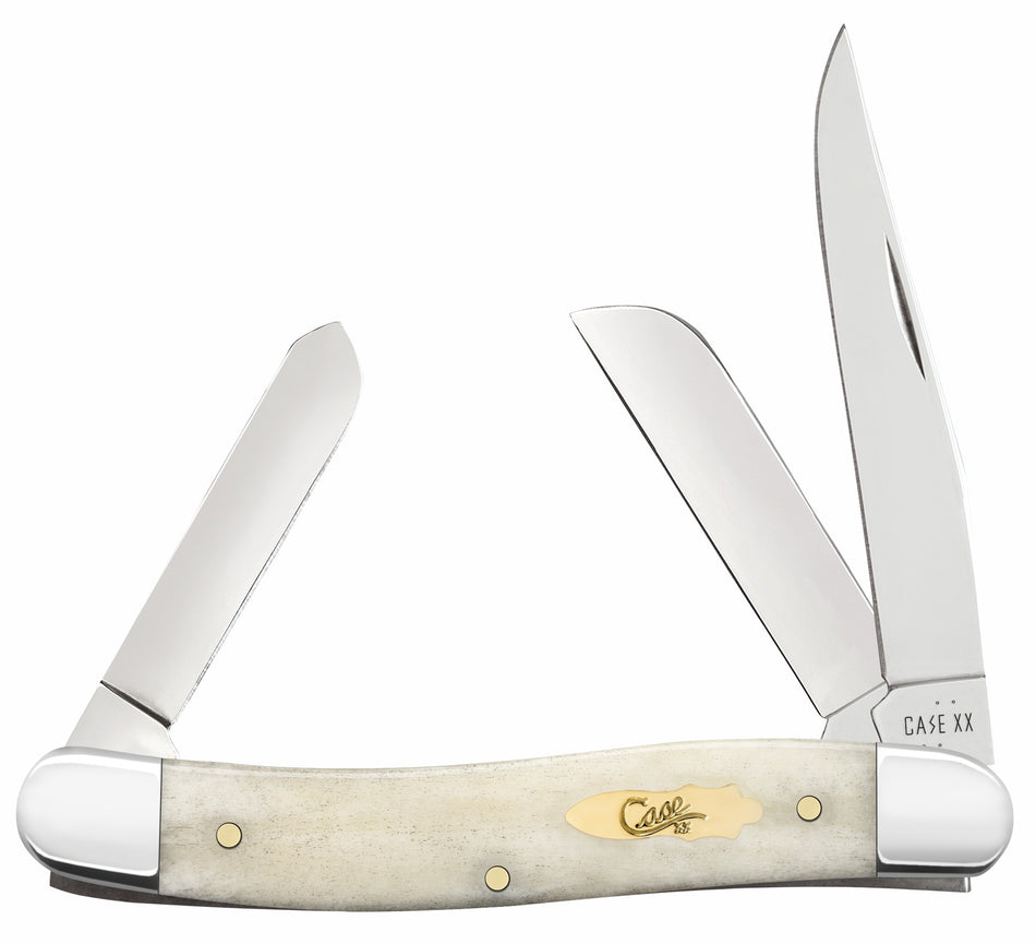 Case 11021 Medium Stockman Folding Pocket Knife, Plain Carbon Steel Blades, Smooth Natural Bone Handle
