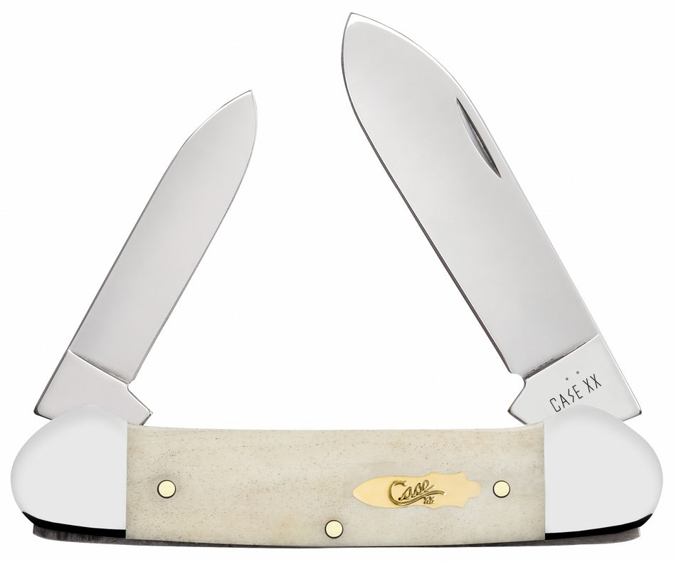 Case 11023 Canoe Folding Pocket Knife, Plain SS Pen and Spear Blades, Smooth Natural Bone Handle