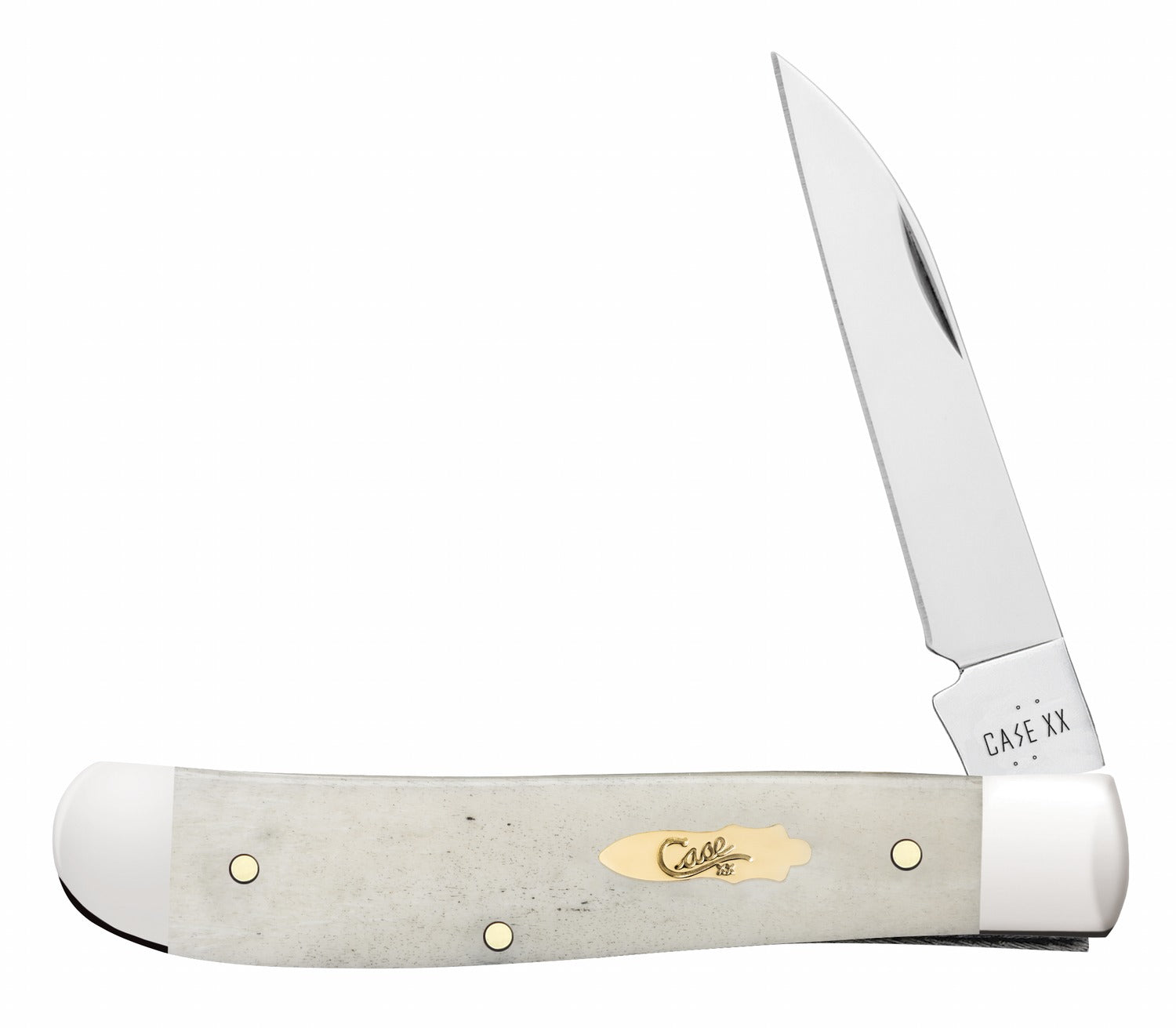 Case 11025 Mini Trapper Folding Pocket Knife, Mirror Polished SS Clip Point and Spey Blades, Natural Bone Handle