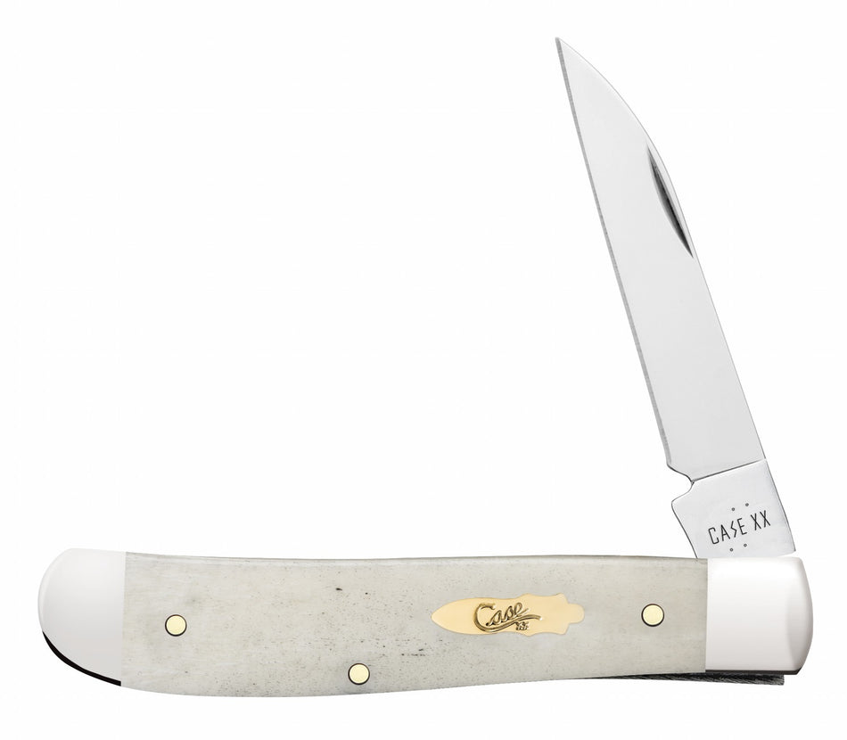 Case 11025 Mini Trapper Folding Pocket Knife, Mirror Polished SS Clip Point and Spey Blades, Natural Bone Handle