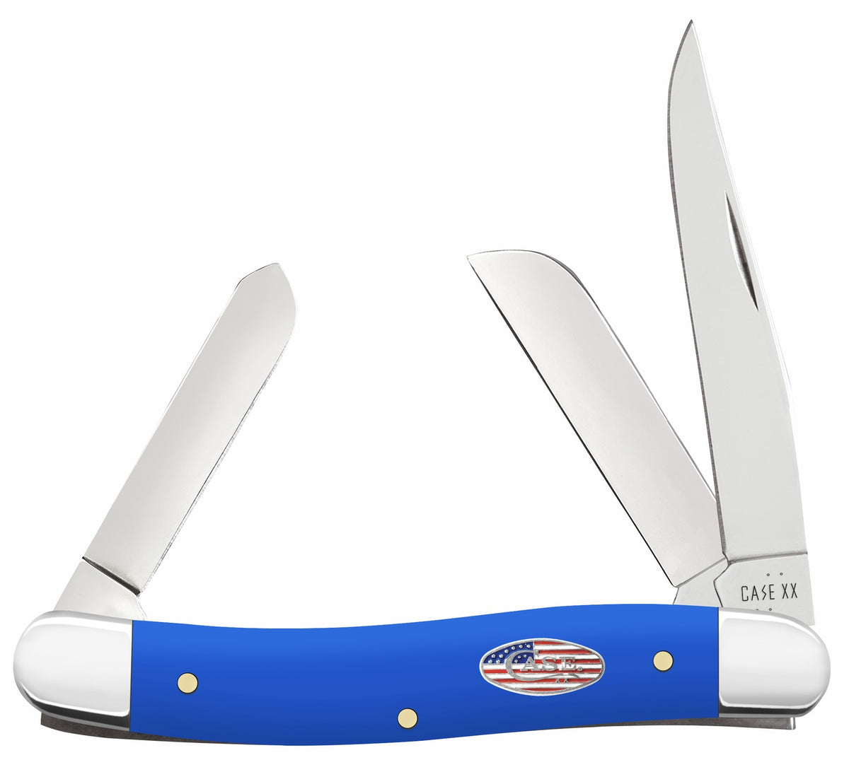 Case 16402 Medium Stockman Folding Pocket Knife, Plain Carbon Steel Blades, Royal Blue Synthetic Handle