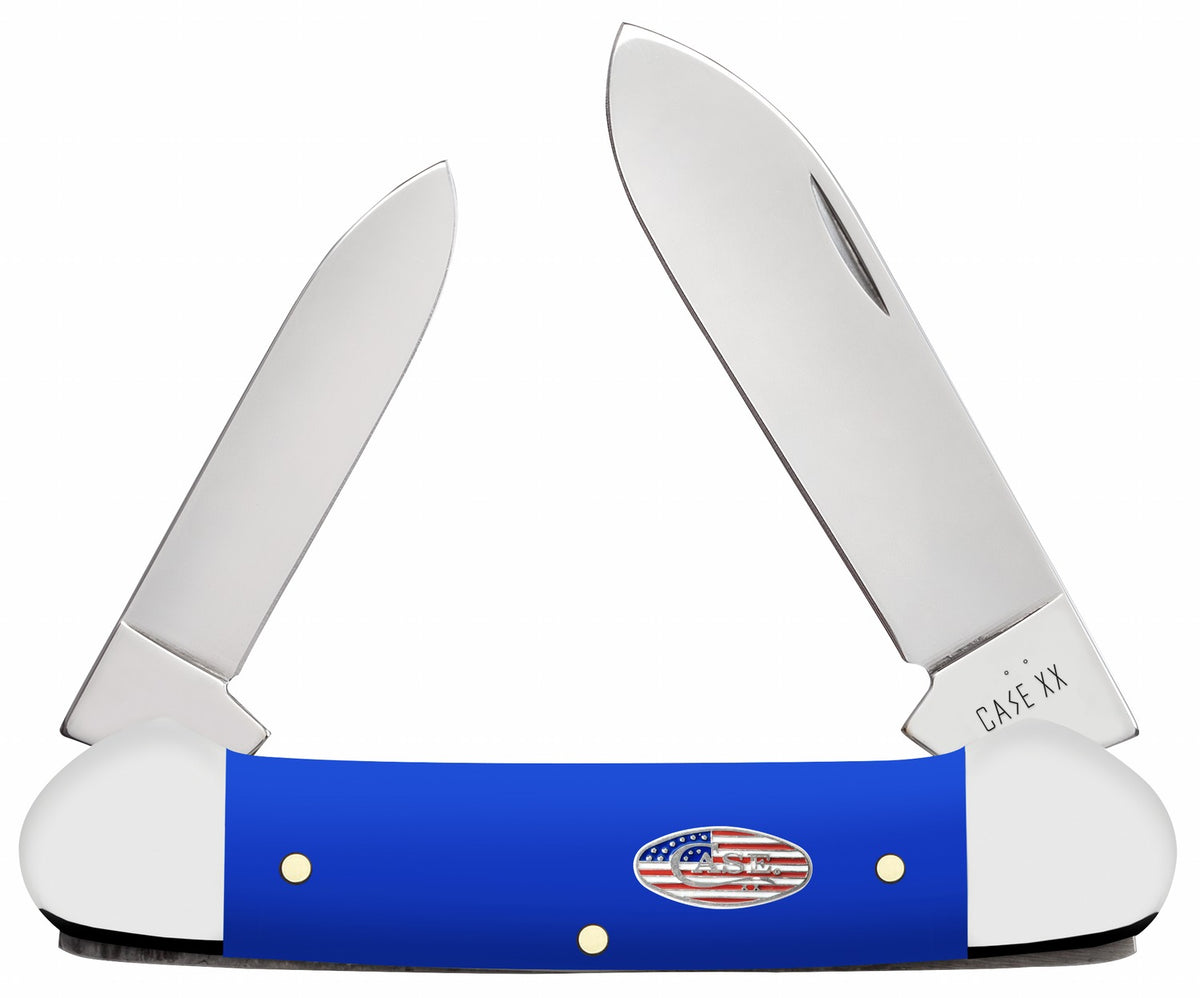 Case 16404 Canoe Folding Pocket Knife, Plain SS Pen and Spear Blades, Royal Blue Synthetic Handle
