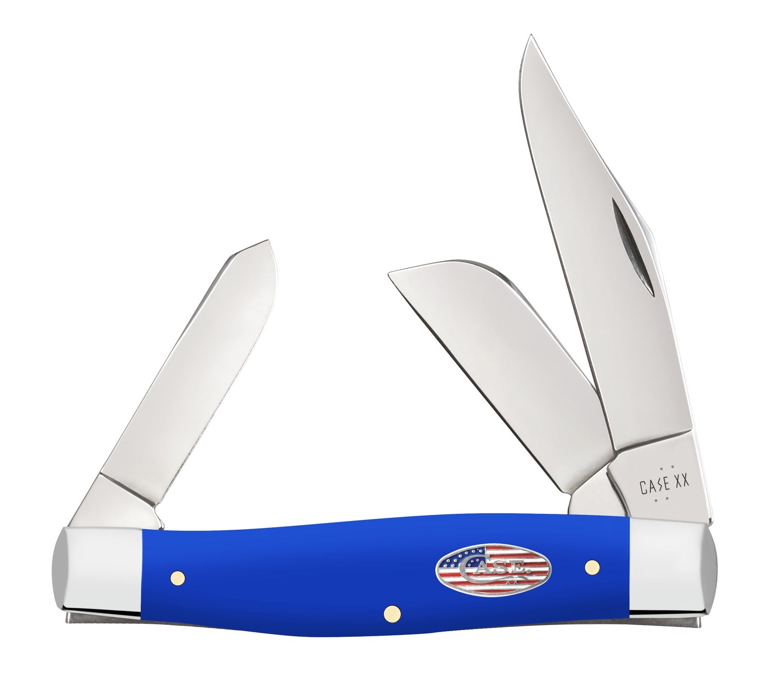 Case 16405 Large Stockman Folding Pocket Knife, Tumble Polished Carbon Steel Blades, Smooth Royal Blue Synthetic Handle