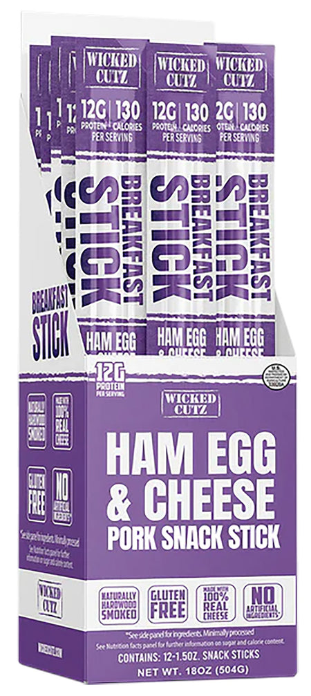 Wicked Cutz WCBR12HEC Ham Egg Cheese Snack Sticks 12 Pack